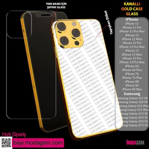 Gold Kanallı Glass + Case iPhone 13 Mini