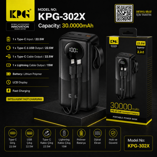 KPG Power KPG-302X Taşınabilir Şarj Cihazı 30.000 Amper KPG Power KPG-302X Taşınabilir Şarj Cihazı 30.000 Amper